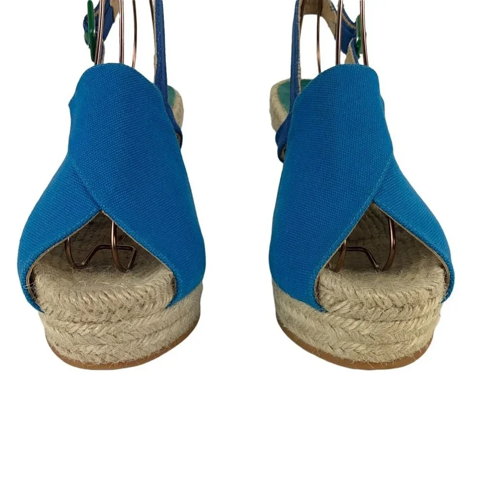Bettye Muller Espadrille Wedges Blue Open Toe Canvas Upper Made in Spain 40‎